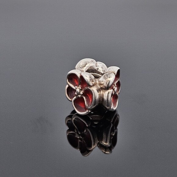 Pandora 925 Sterling Silver Red Poppy Flower Bead Charm - Picture 5 of 8